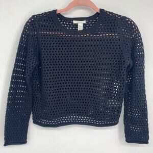 Full Tilt Sweater Large Black Open Knit Fall Whimsigoth Cropped Crochet Vampire